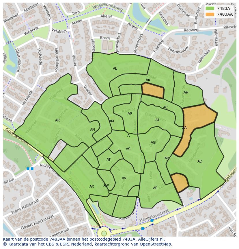 Afbeelding van het postcodegebied 7483 AA op de kaart.