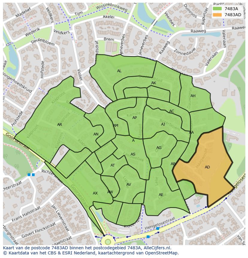 Afbeelding van het postcodegebied 7483 AD op de kaart.