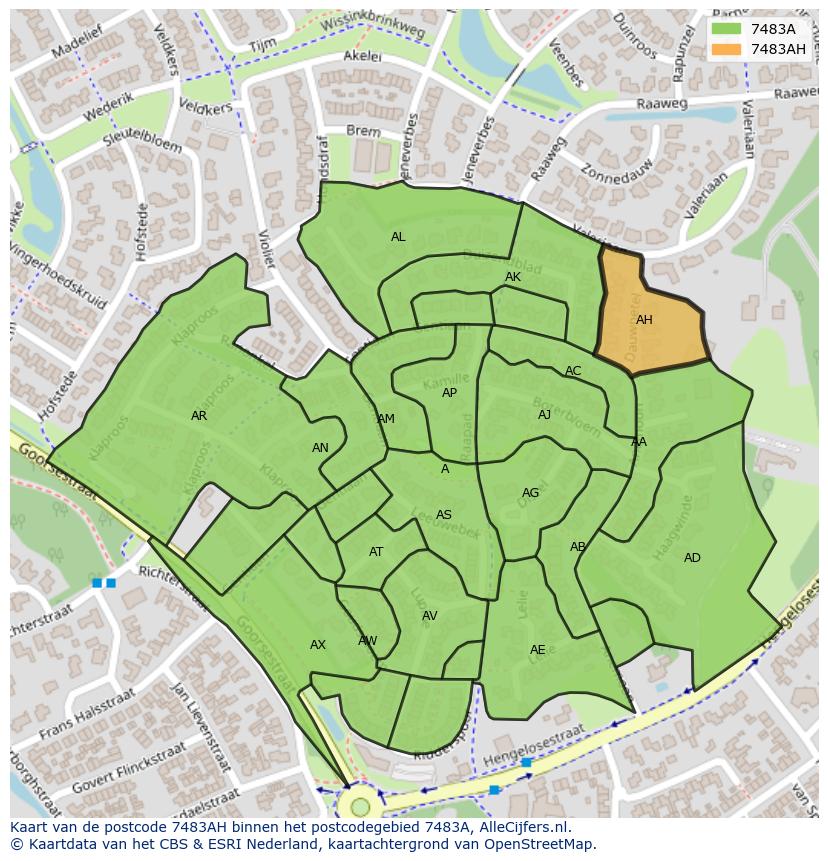 Afbeelding van het postcodegebied 7483 AH op de kaart.