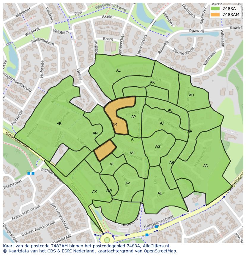 Afbeelding van het postcodegebied 7483 AM op de kaart.