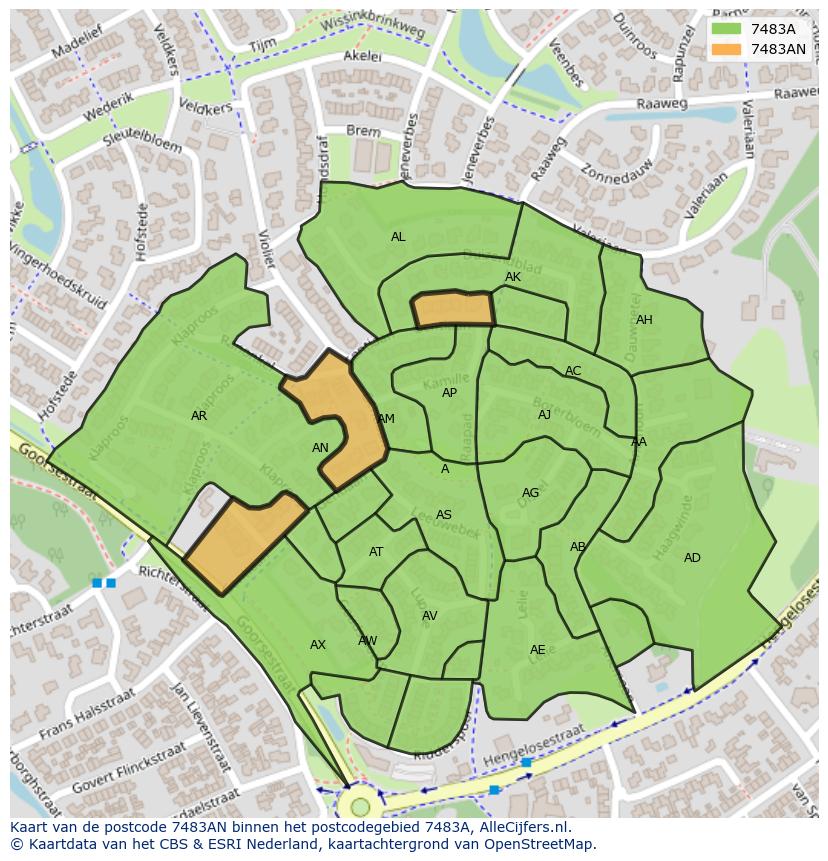 Afbeelding van het postcodegebied 7483 AN op de kaart.
