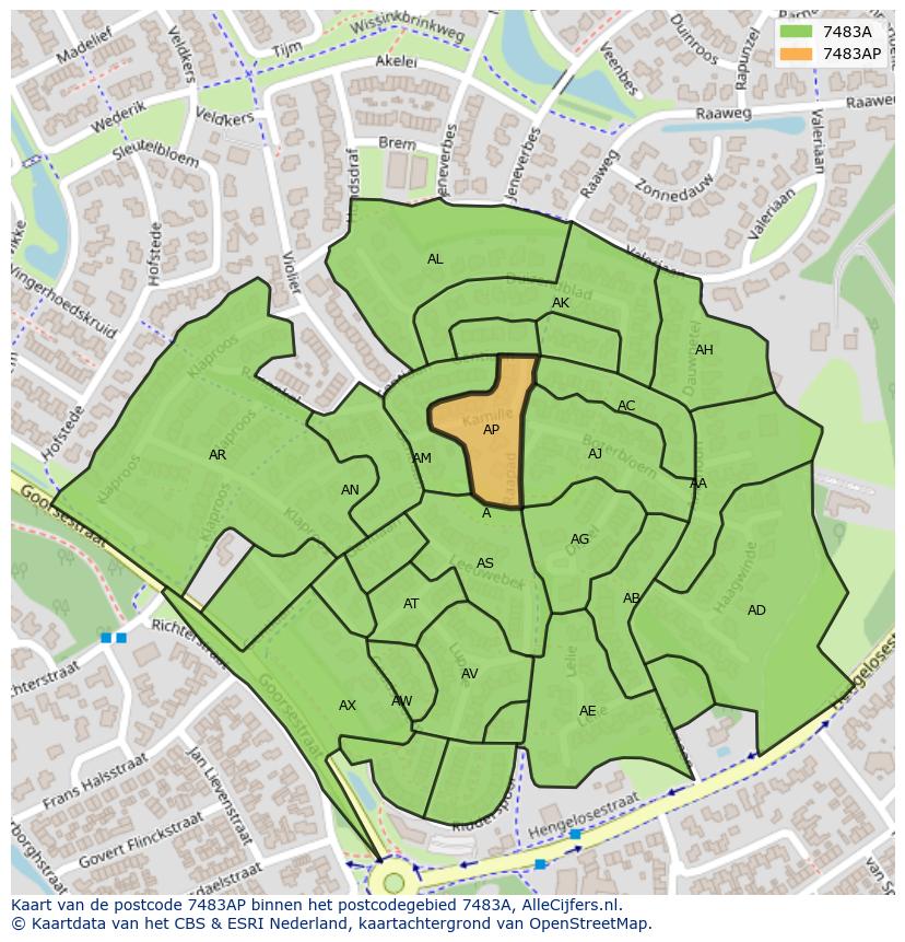 Afbeelding van het postcodegebied 7483 AP op de kaart.