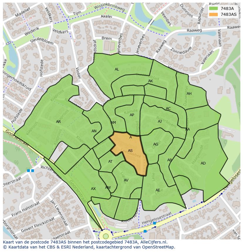 Afbeelding van het postcodegebied 7483 AS op de kaart.