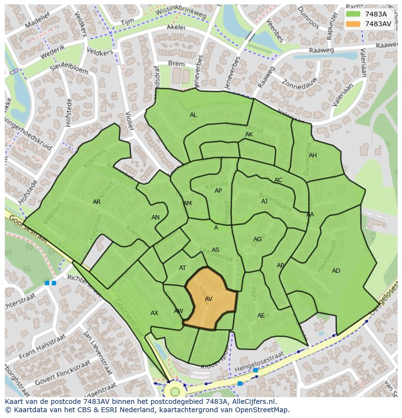 Afbeelding van het postcodegebied 7483 AV op de kaart.