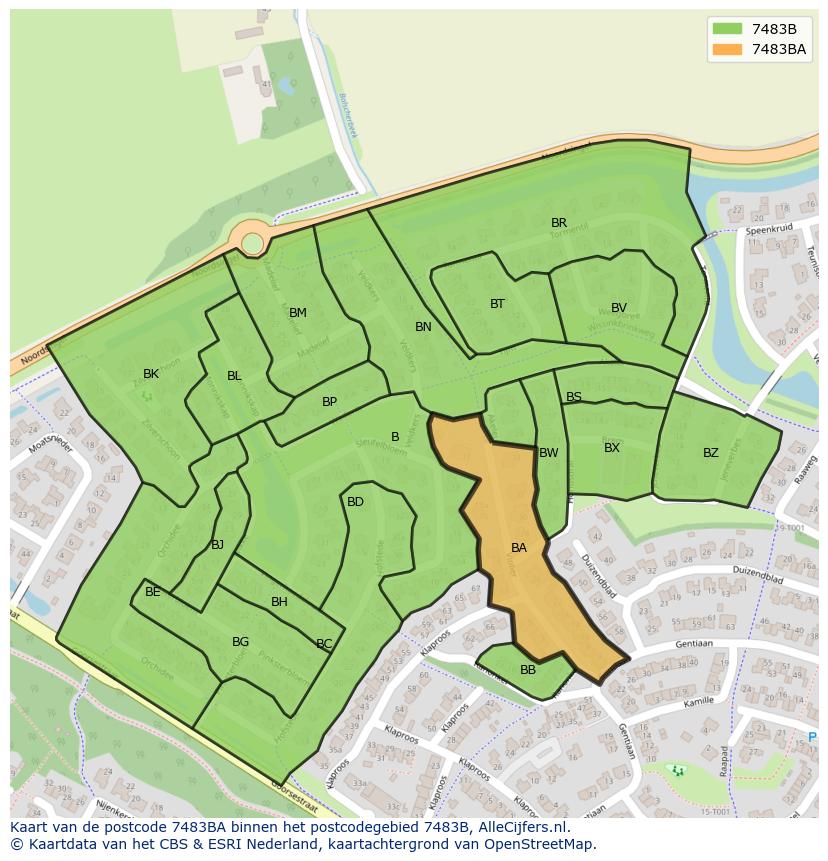 Afbeelding van het postcodegebied 7483 BA op de kaart.
