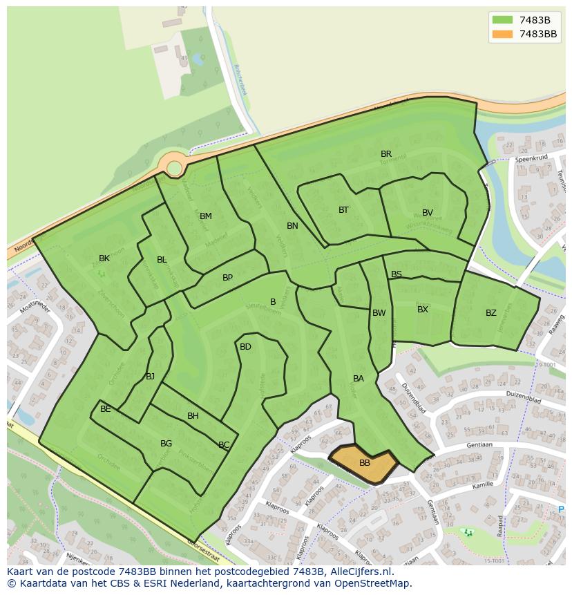 Afbeelding van het postcodegebied 7483 BB op de kaart.