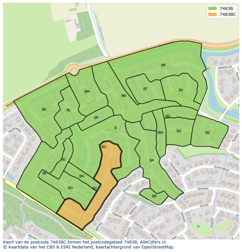 Afbeelding van het postcodegebied 7483 BC op de kaart.