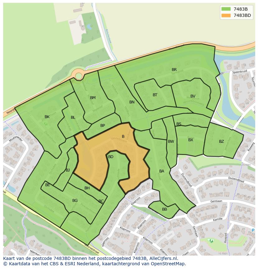 Afbeelding van het postcodegebied 7483 BD op de kaart.