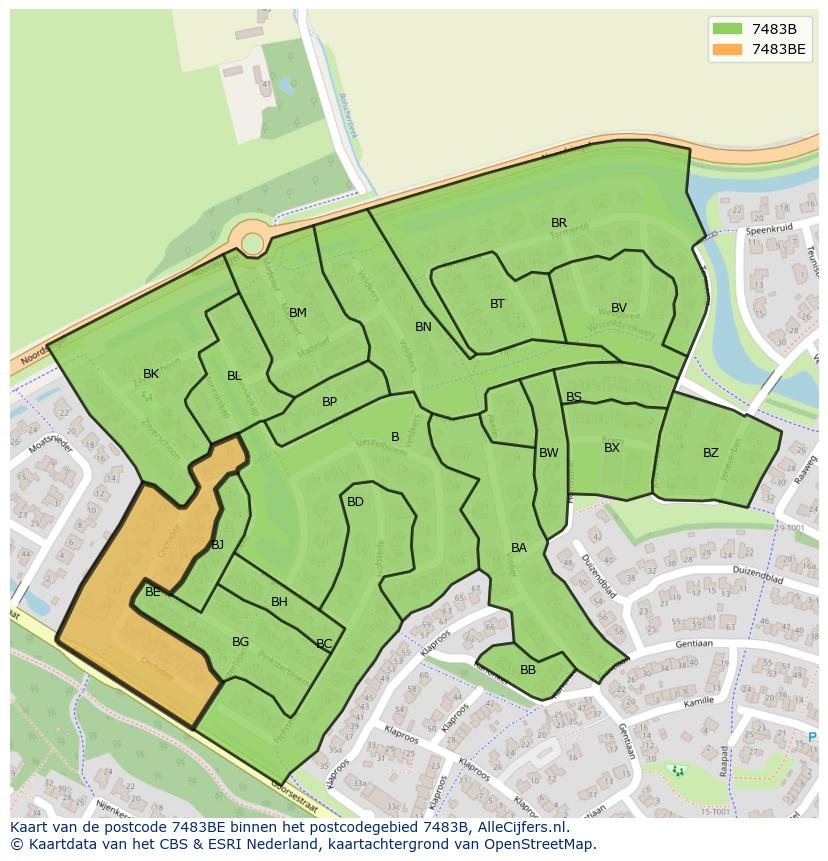 Afbeelding van het postcodegebied 7483 BE op de kaart.