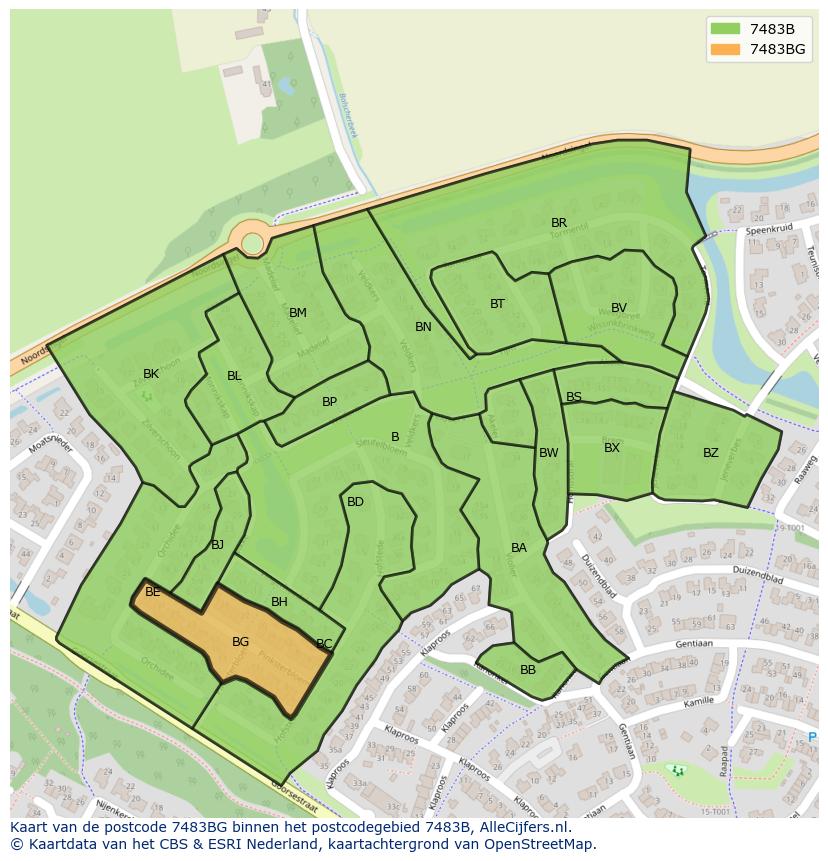 Afbeelding van het postcodegebied 7483 BG op de kaart.