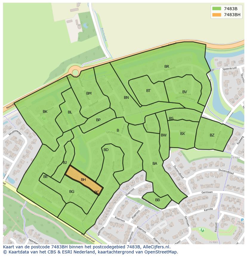 Afbeelding van het postcodegebied 7483 BH op de kaart.