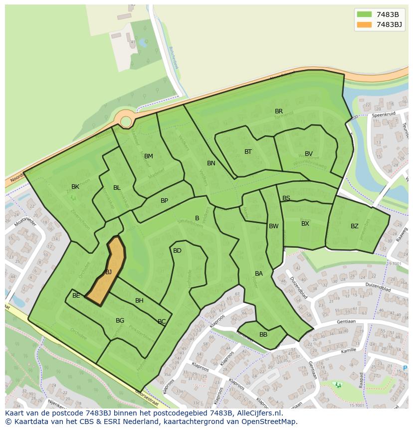 Afbeelding van het postcodegebied 7483 BJ op de kaart.