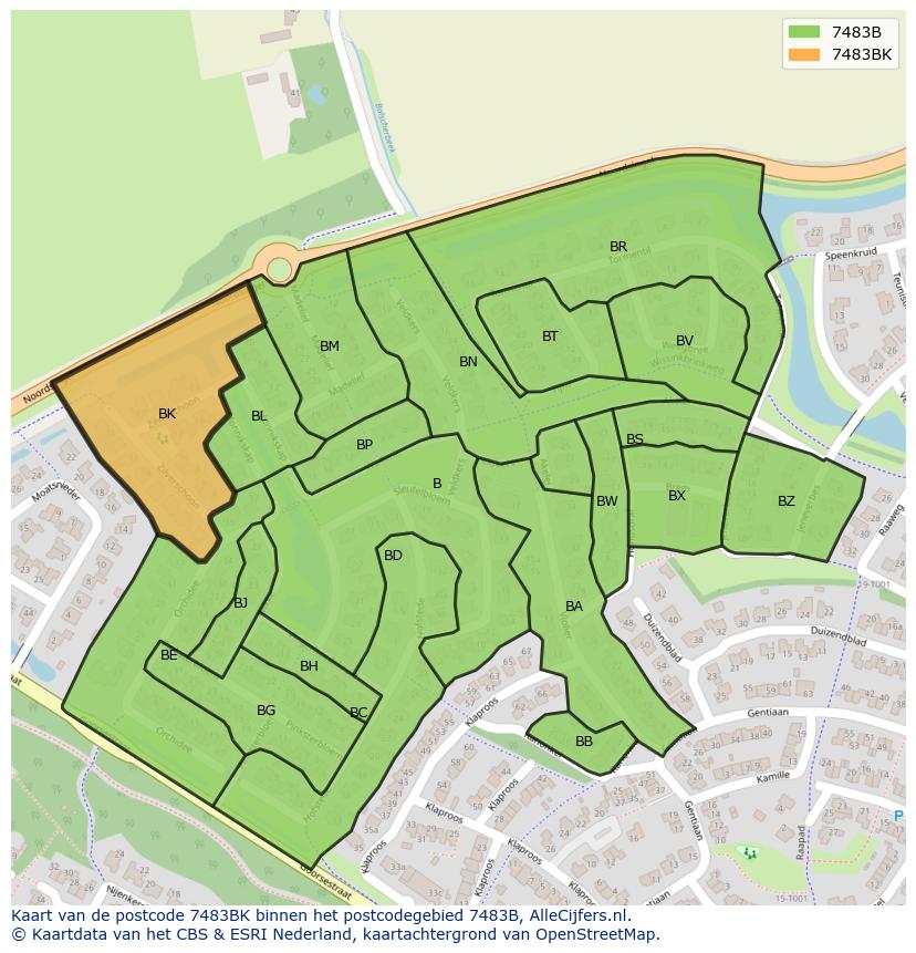 Afbeelding van het postcodegebied 7483 BK op de kaart.