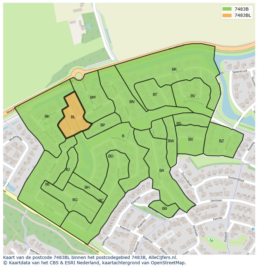 Afbeelding van het postcodegebied 7483 BL op de kaart.