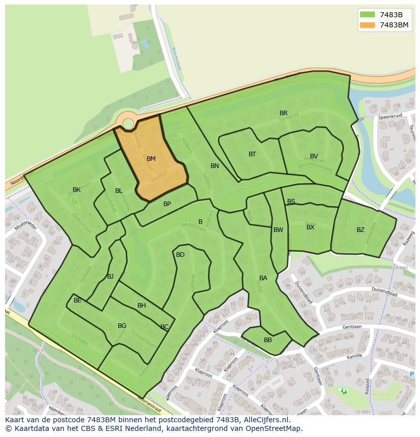 Afbeelding van het postcodegebied 7483 BM op de kaart.