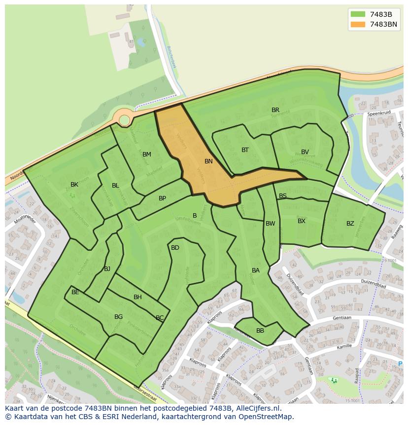 Afbeelding van het postcodegebied 7483 BN op de kaart.