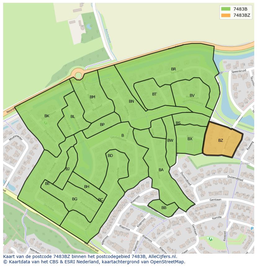 Afbeelding van het postcodegebied 7483 BZ op de kaart.