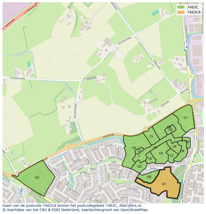 Afbeelding van het postcodegebied 7483 CA op de kaart.