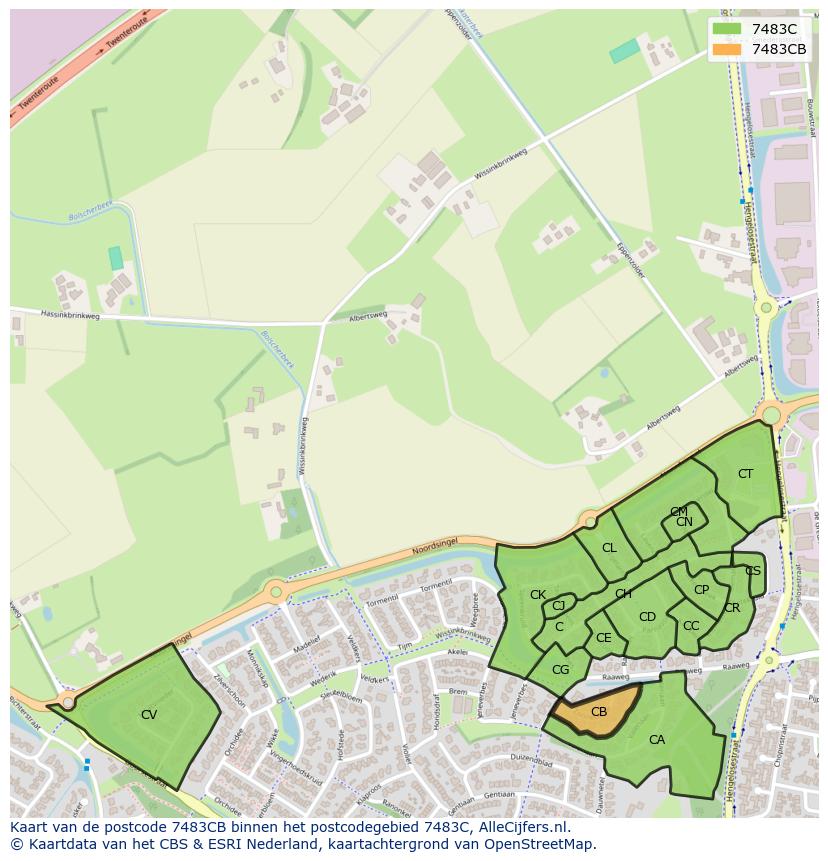 Afbeelding van het postcodegebied 7483 CB op de kaart.