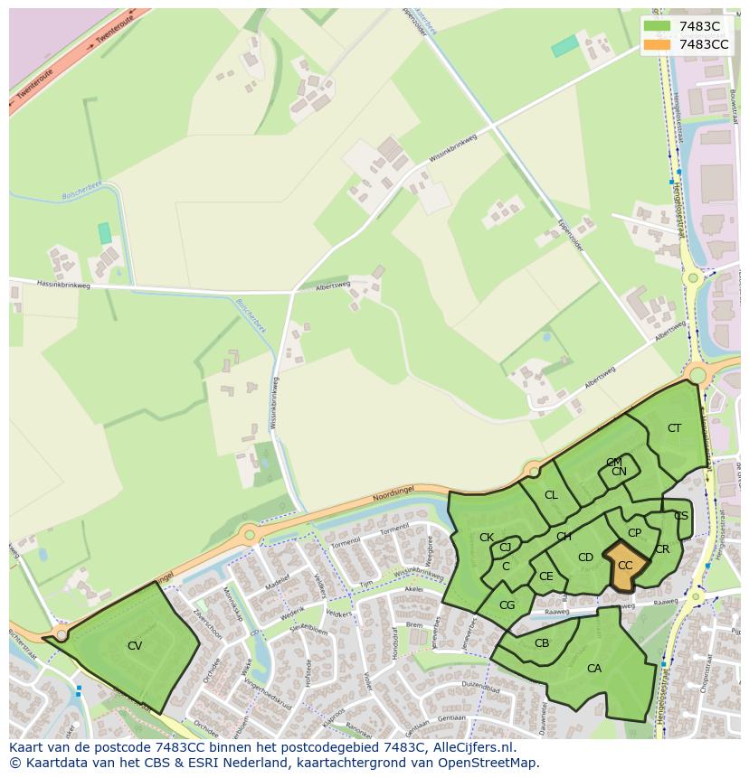 Afbeelding van het postcodegebied 7483 CC op de kaart.