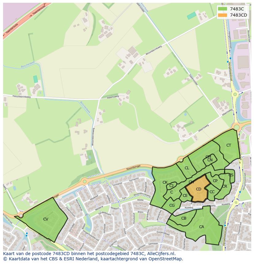 Afbeelding van het postcodegebied 7483 CD op de kaart.