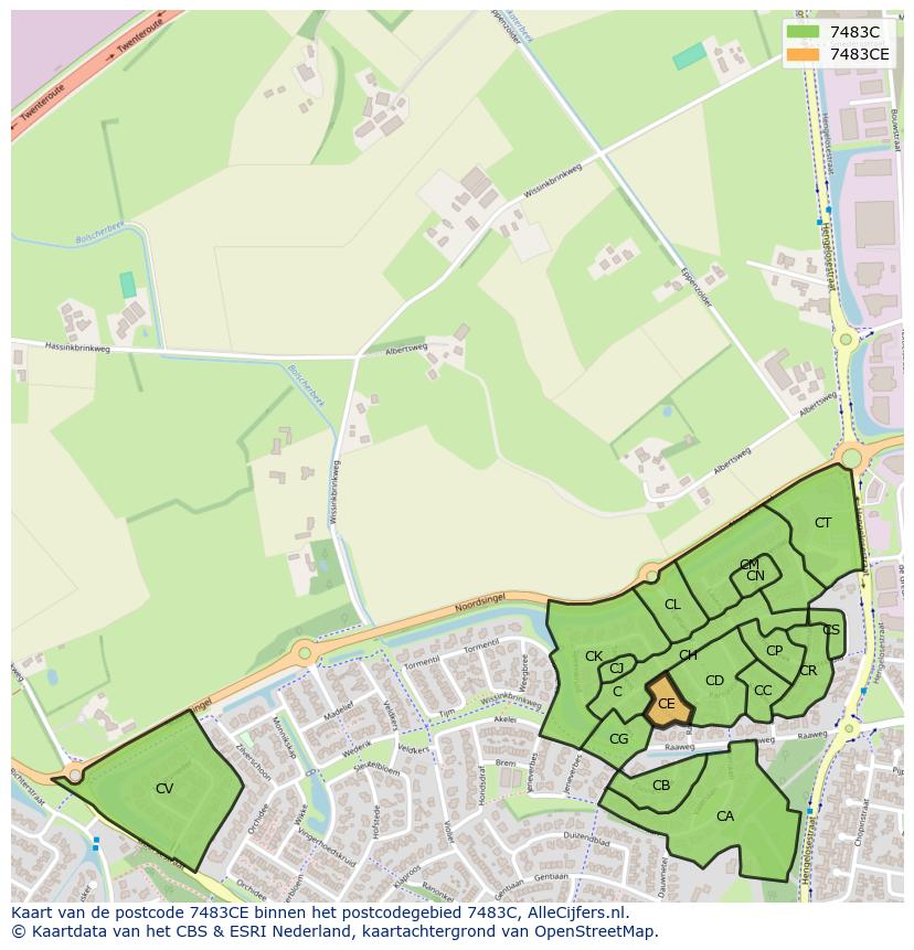 Afbeelding van het postcodegebied 7483 CE op de kaart.