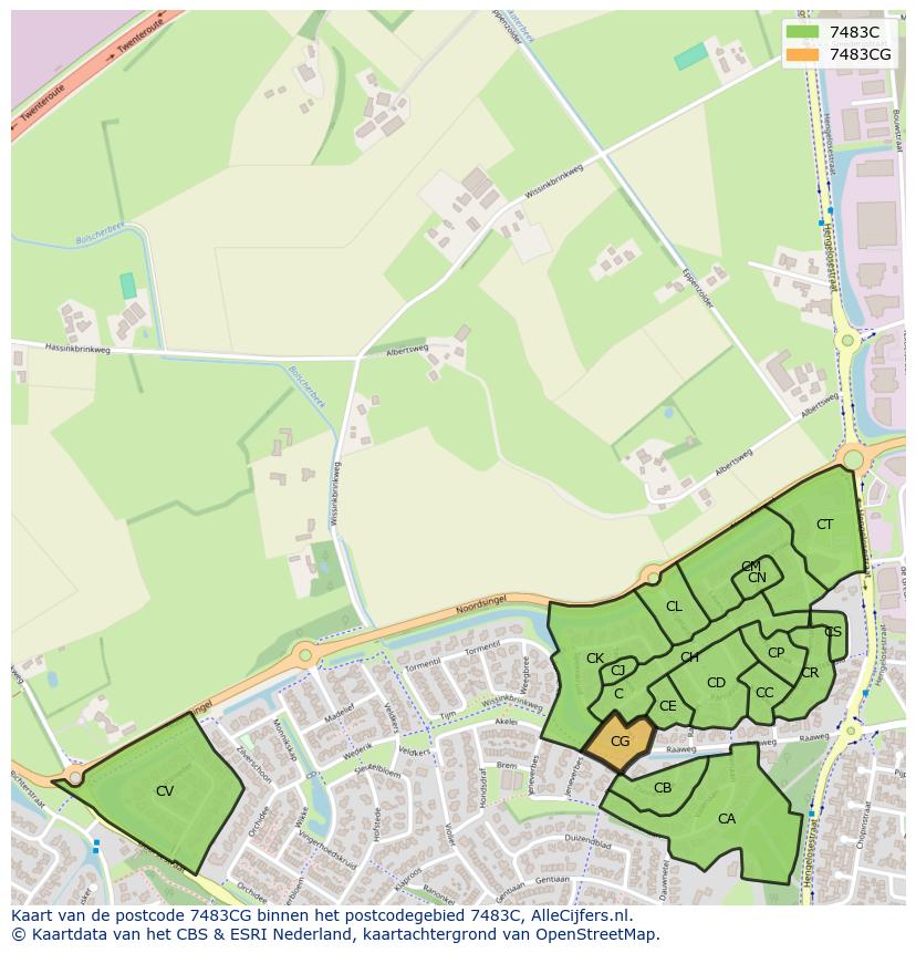 Afbeelding van het postcodegebied 7483 CG op de kaart.