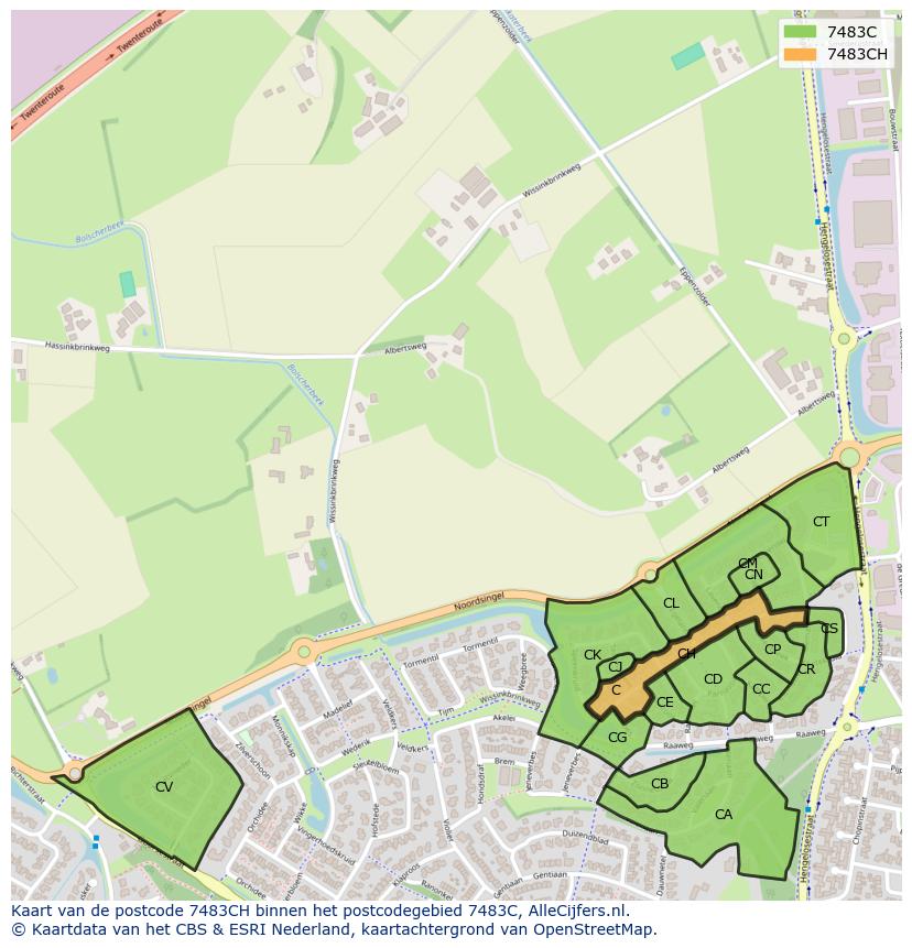 Afbeelding van het postcodegebied 7483 CH op de kaart.
