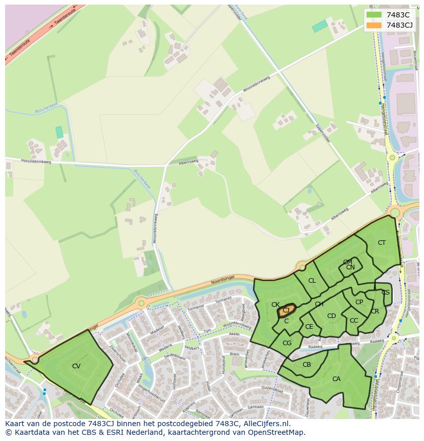 Afbeelding van het postcodegebied 7483 CJ op de kaart.