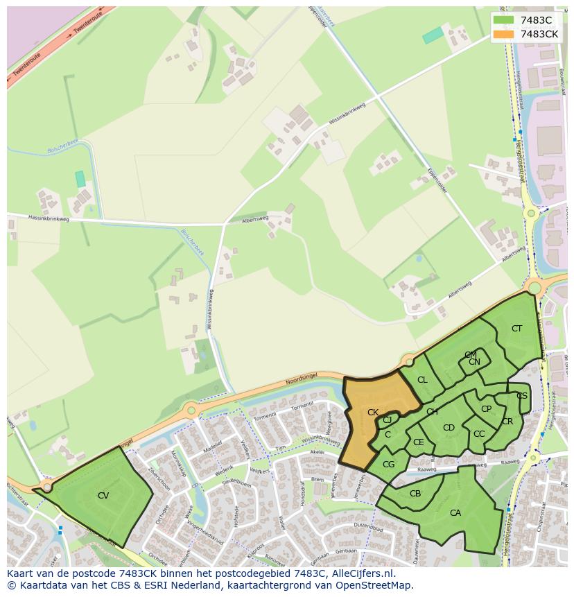Afbeelding van het postcodegebied 7483 CK op de kaart.