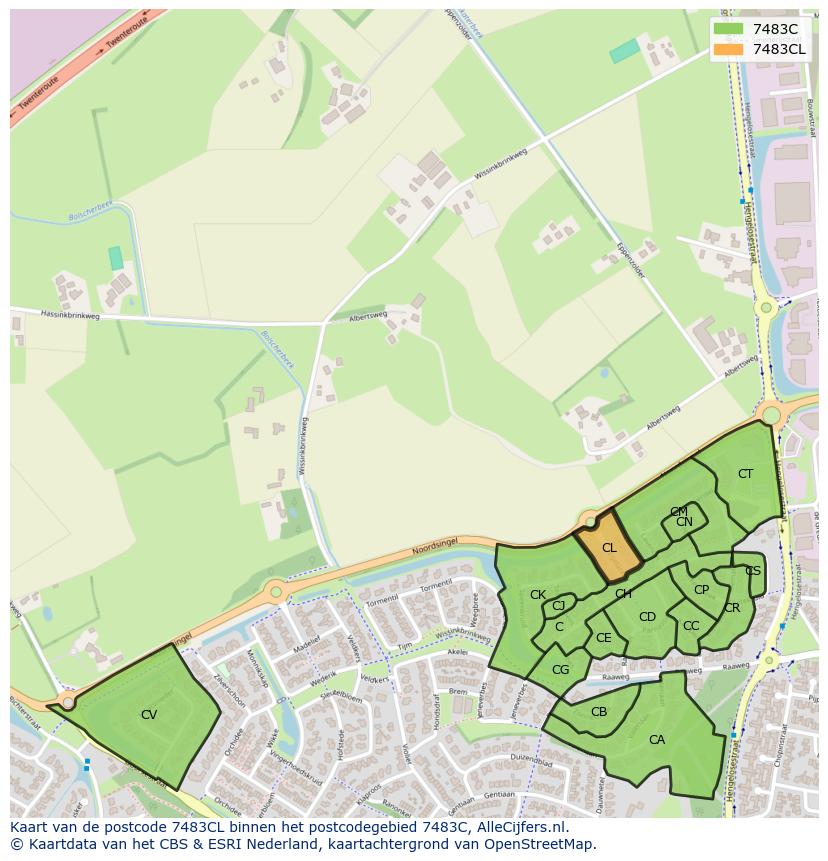 Afbeelding van het postcodegebied 7483 CL op de kaart.