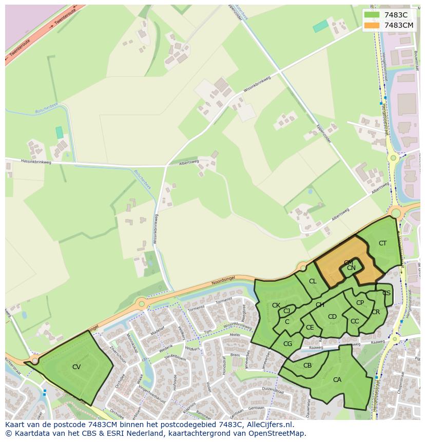 Afbeelding van het postcodegebied 7483 CM op de kaart.