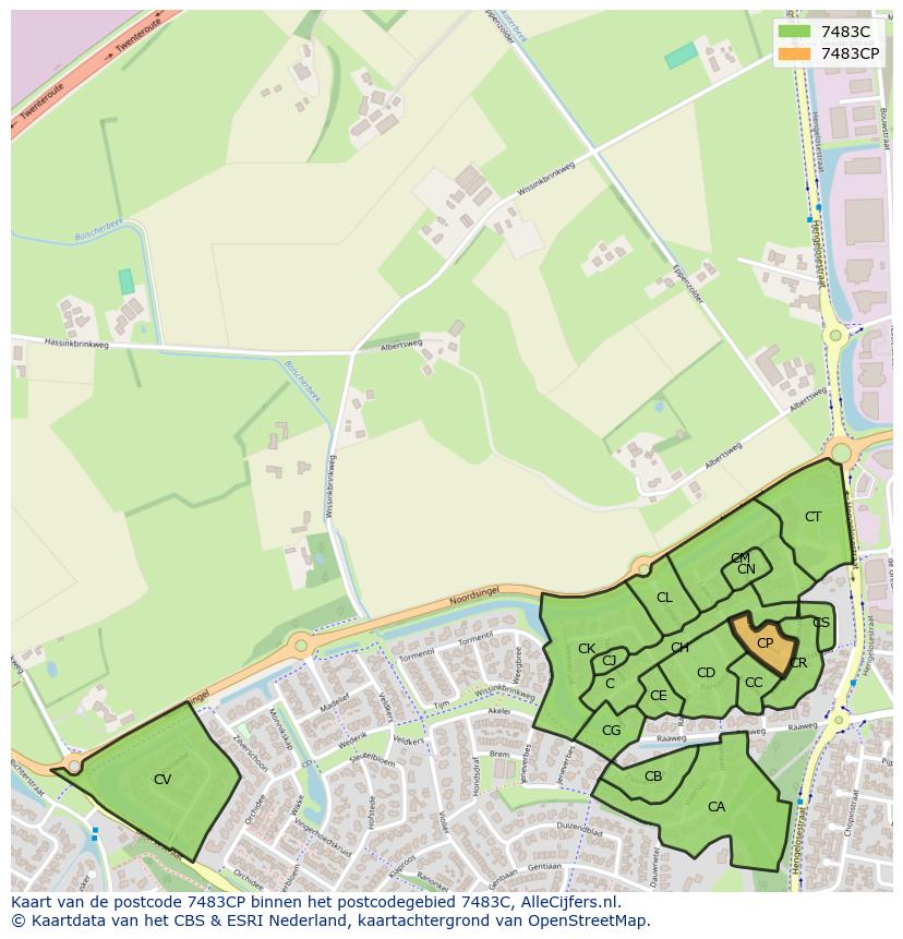 Afbeelding van het postcodegebied 7483 CP op de kaart.