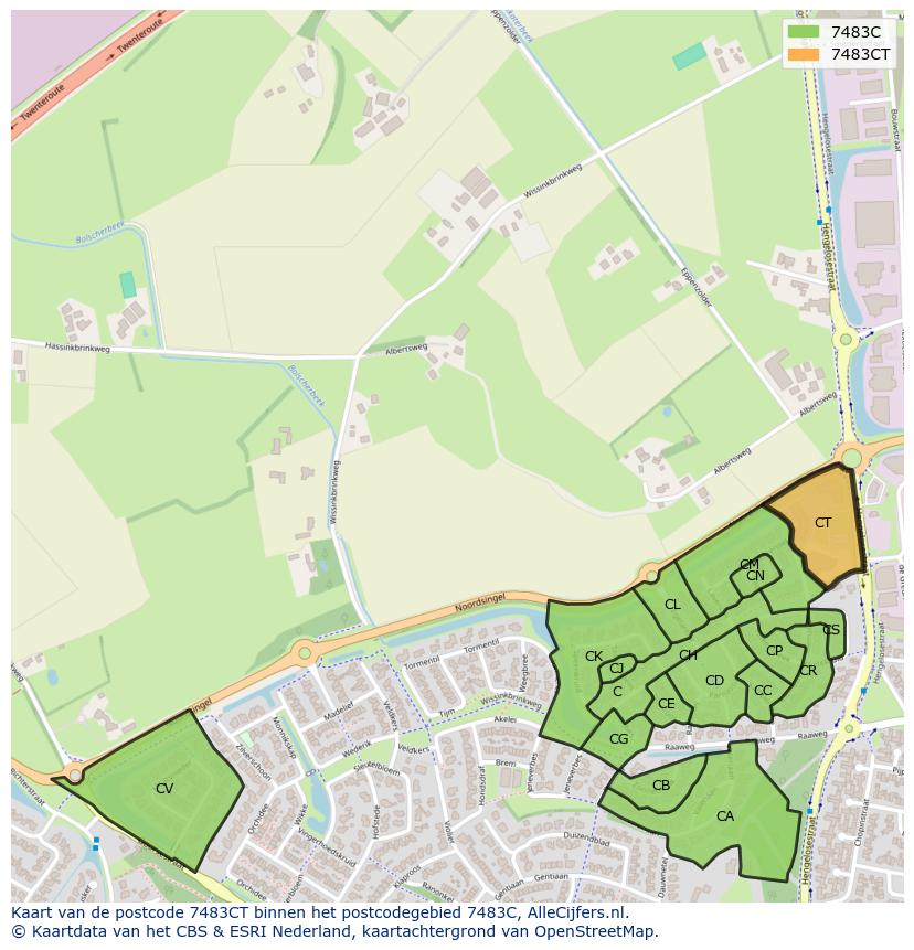 Afbeelding van het postcodegebied 7483 CT op de kaart.