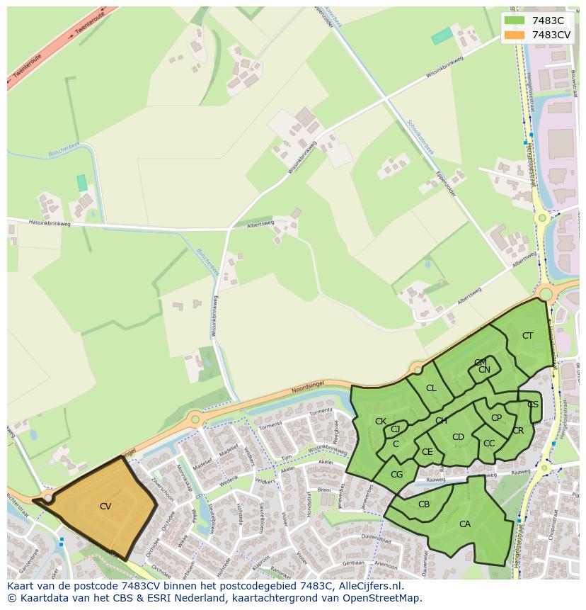 Afbeelding van het postcodegebied 7483 CV op de kaart.
