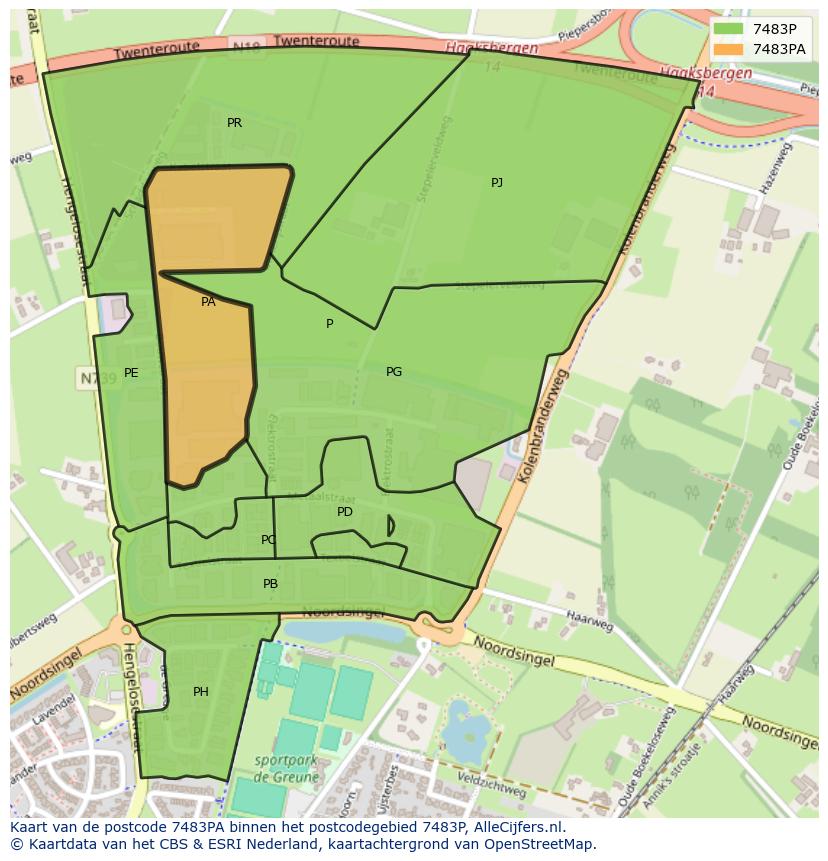Afbeelding van het postcodegebied 7483 PA op de kaart.