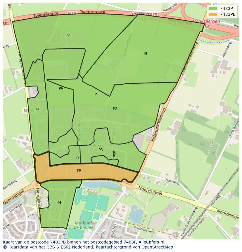 Afbeelding van het postcodegebied 7483 PB op de kaart.