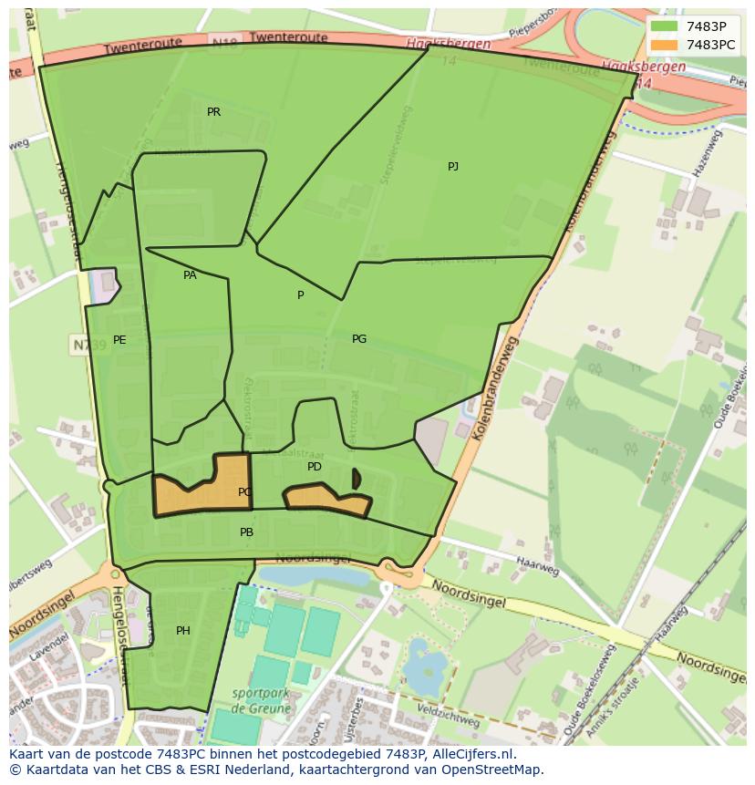 Afbeelding van het postcodegebied 7483 PC op de kaart.