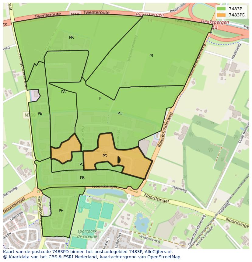 Afbeelding van het postcodegebied 7483 PD op de kaart.