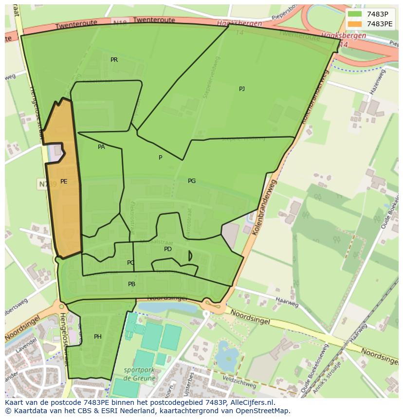 Afbeelding van het postcodegebied 7483 PE op de kaart.