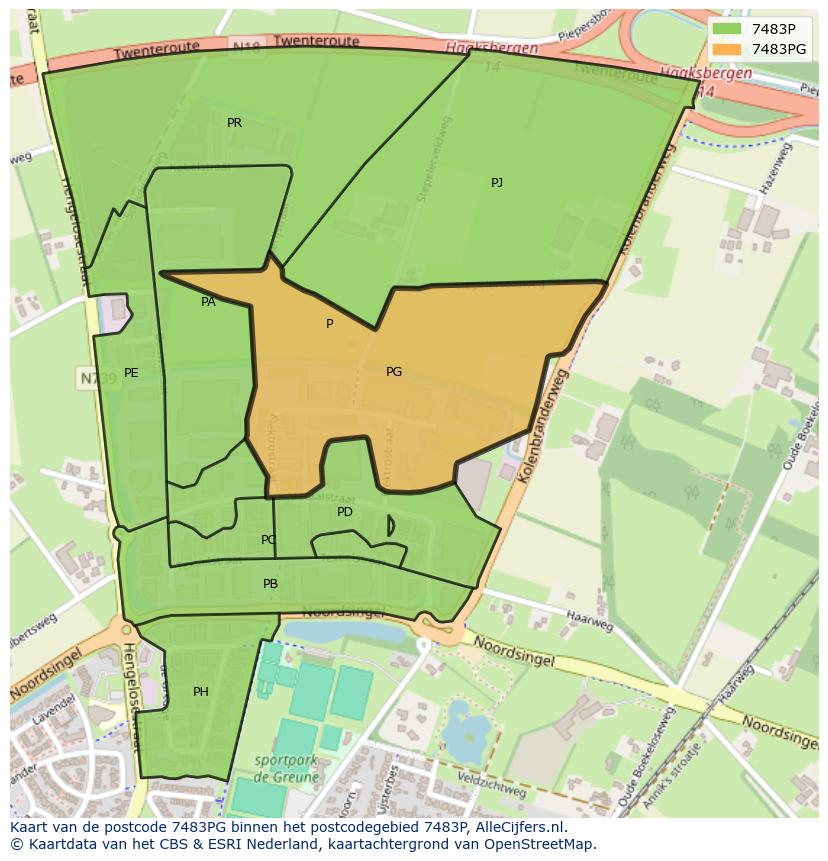 Afbeelding van het postcodegebied 7483 PG op de kaart.