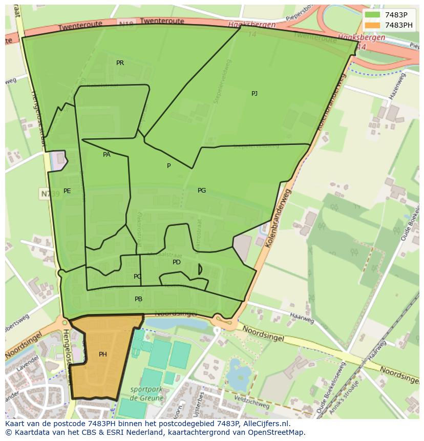 Afbeelding van het postcodegebied 7483 PH op de kaart.