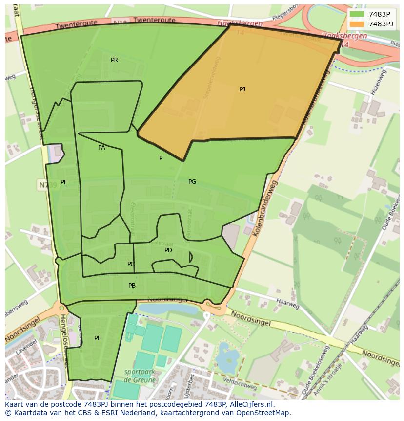 Afbeelding van het postcodegebied 7483 PJ op de kaart.