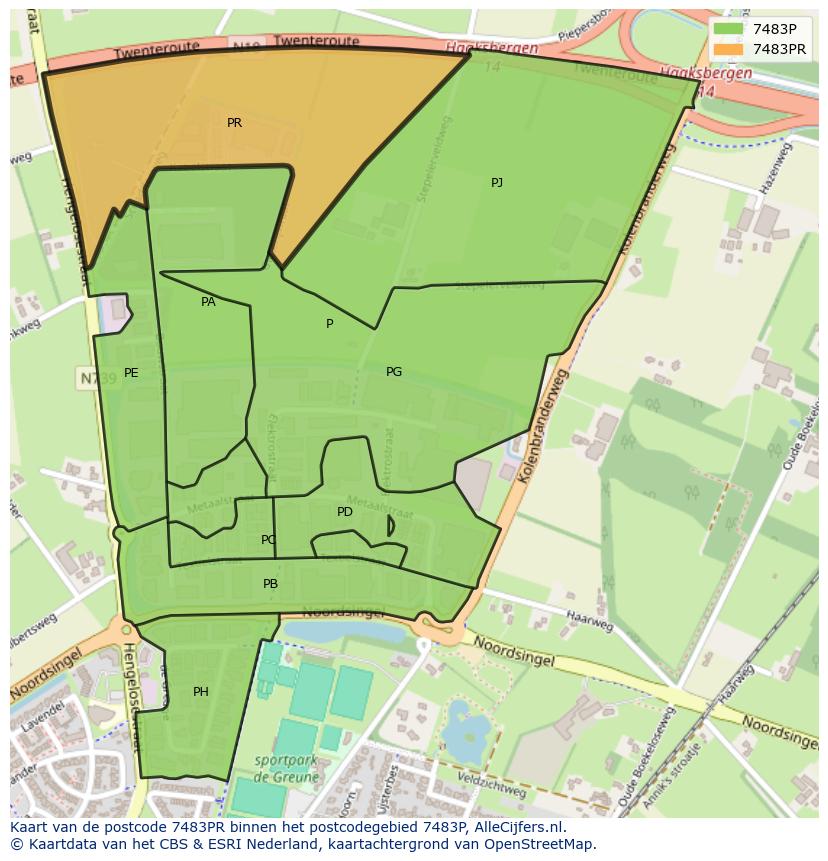 Afbeelding van het postcodegebied 7483 PR op de kaart.