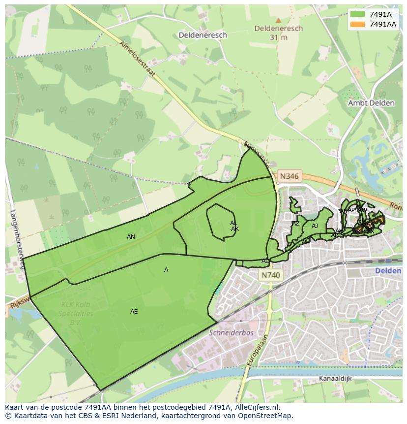 Afbeelding van het postcodegebied 7491 AA op de kaart.