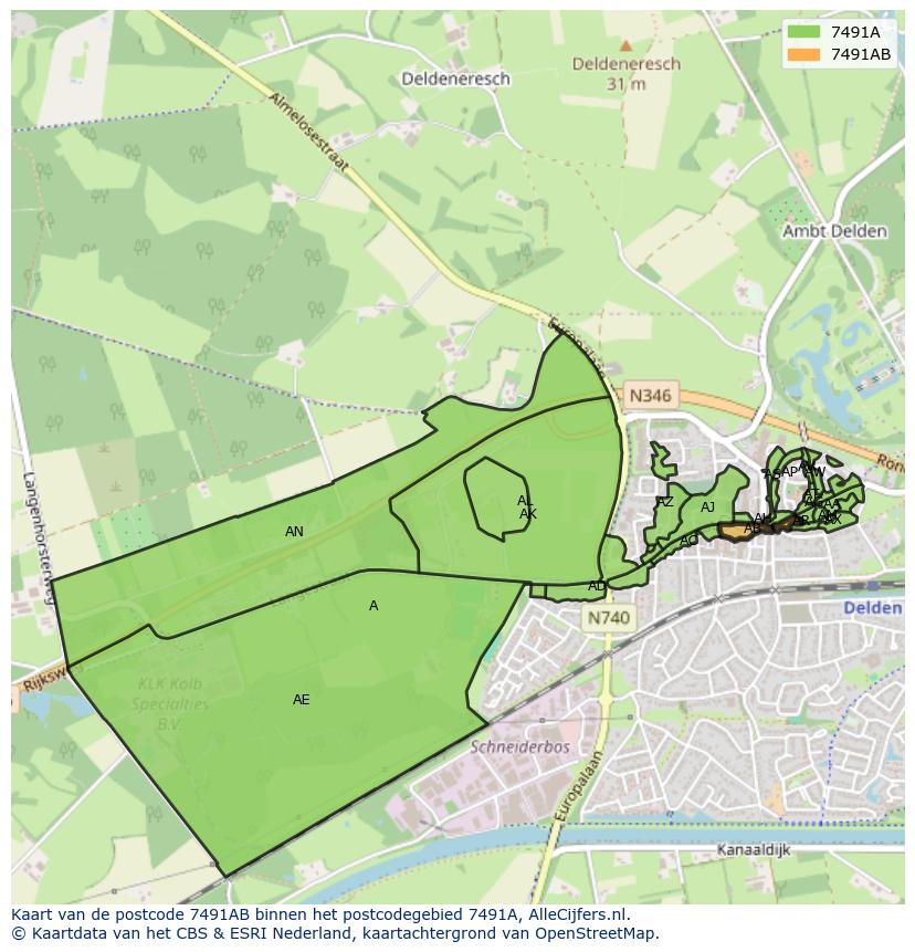 Afbeelding van het postcodegebied 7491 AB op de kaart.