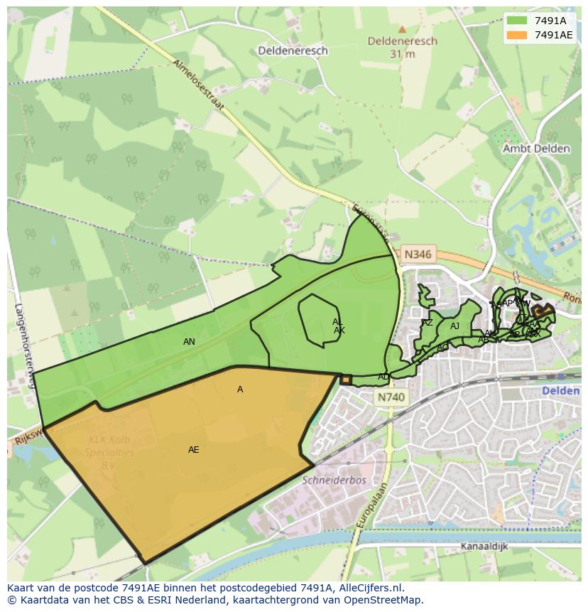 Afbeelding van het postcodegebied 7491 AE op de kaart.