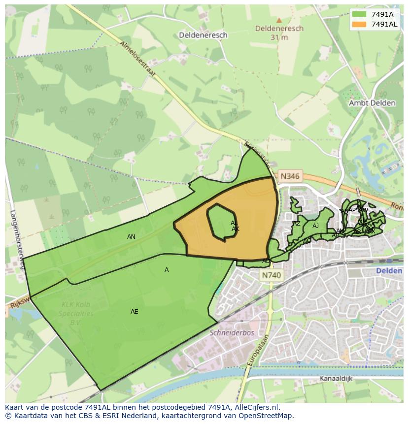 Afbeelding van het postcodegebied 7491 AL op de kaart.