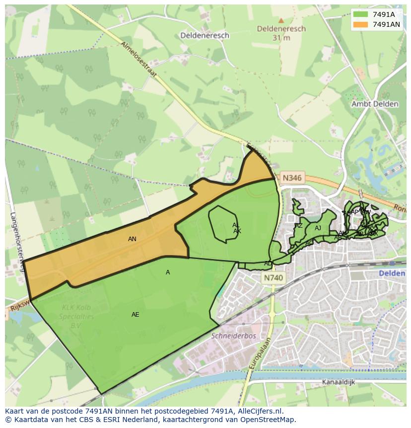 Afbeelding van het postcodegebied 7491 AN op de kaart.