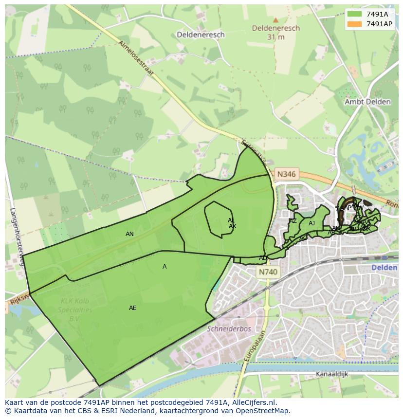 Afbeelding van het postcodegebied 7491 AP op de kaart.